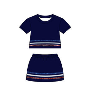 GSSO3810 Tenues d'été personnalisées pour petite fille, imprimé bleu ciel, vente en gros de vêtements pour enfants, ensemble de vêtements pour fille à manches courtes - Product Image 2