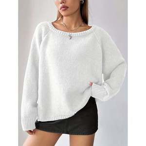 Pull ample à col large et épaules tombantes pour femme, en tricot, manches longues, couleur marron café - Product Image 1