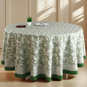 Mantel Redondo Artístico Hecho a Mano, Tela <span class=keywords><strong>de</strong></span> Algodón con Estampado Tradicional en Bloques para Comedor - Product Image 1