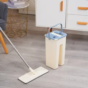Set di scopa e secchio autopulente a pavimento piatto a mano libera per la pulizia domestica professionale con tamponi in microfibra lavabili per capelli