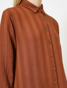 Wholesale Women Brown Turn Down Collar <strong>Long</strong> <strong>Sleeve</strong> Button up Loose <strong>Tunic</strong> <strong>Tops</strong> - Product Image 5