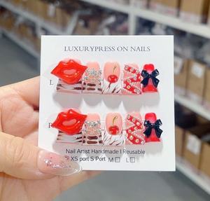 Ms.miemie 10ชิ้นเล็บแบบกดทำมือคุณภาพสูงแบบแฮนด์เมดแผ่นปะรูปหมีสีแดงเข้มสำหรับการใช้นิ้วแบบขายส่ง - Product Image 6