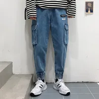 סיטונאי זול בתפזורת streetwear קשור-קרסול בציר ג 'ינס מכנסיים מטען מזדמנים רופפים ג' ינס
