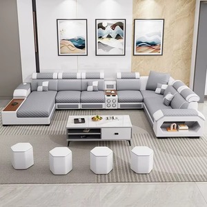 <span class=keywords><strong>Divano</strong></span> a U a 7 Posti con Tavolino, Lussuoso <span class=keywords><strong>Divano</strong></span> Angolare in Tessuto di Grandi <span class=keywords><strong>Dimensioni</strong></span> con USB, Altoparlante e Massaggio, Set Multifunzionale per Soggiorno - Product Image 1