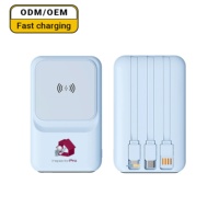 Batterie externe portable OEM 10000mAh pour téléphone, charge magnétique sans fil 15W, charge rapide, écran LED, câble intégré USB Type-C