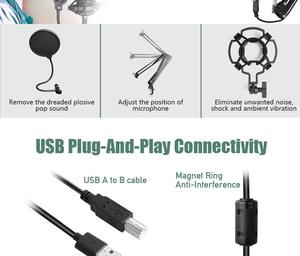 Micrófonos de estudio de condensador de grabación Usb XLR PC MIC shock mo micrófono Pod para grabación de Podcast/transmisión en vivo - Product Image 5