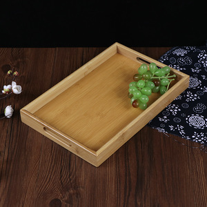 Bandeja de madera de bambú estilo japonés, rectangular, con doble asa, para servir en el hogar, hotel o restaurante. - Product Image 3