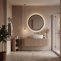 Miroir intelligent circulaire de luxe moderne et écologique à cadre large, personnalisation OEM ODM, logo, emballage, miroir LED pour projets hôteliers