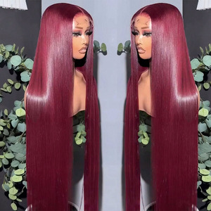 Venta al por mayor pre-arrancado HD encaje frente <span class=keywords><strong>pelucas</strong></span> crudo vietnamita rojo 99J 13*4 13*6 cutícula alineada cabello humano largo para las mujeres - Product Image 1