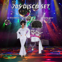 Tenue de disco des années 70 pour femme adulte, kit de costume de fête, haut, pantalon, lunettes de soleil, collier, boucles d'oreilles, perruque, Halloween, Nouvel An