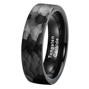 4Mm 6Mm 8Mm Trong Kho Dropshipping Matte Hammered Đen Tungsten Nhẫn Cho Nam Giới Phụ Nữ Thời Trang Engagement Wedding Ban Nhạc