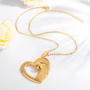Collana Tianmao Classica a Forma di Cuore in Lega Placcata Oro con Ciondolo Amore Mamma-Bambino, Regalo Speciale Religioso Buddista per le Madri - Product Image 2