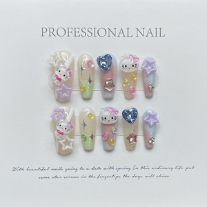 In Vogue Handmade Stick on Nails <span class=keywords><strong>Hello</strong></span> <span class=keywords><strong>Kitty</strong></span> Cute Cartoon Long-Length Style Gel Press on Nails - Product Image 2