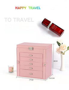 Boîte de rangement à bijoux de luxe rose à plusieurs étages avec miroir, grande vitrine à bijoux - Product Image 2