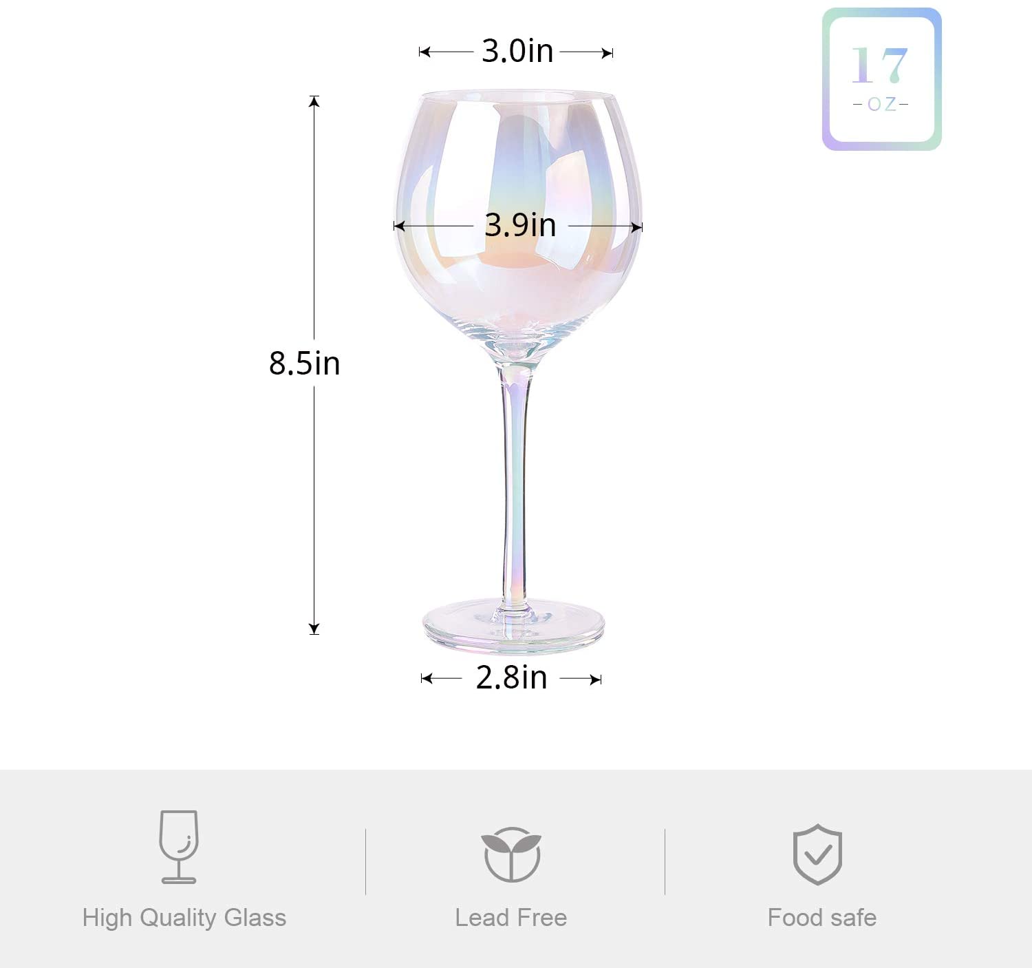 17 Ounce Iridescent Balloon Crystal Wine Glass,for Home Dinning, Bar and Party,Set of 4