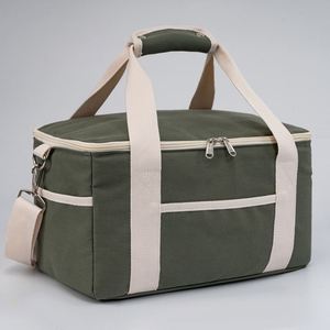 Wholesale Insulated Canvas Lunch Cooler Bag with Adjustable Shoulder Straps Portable Collapsible Soft Lunch Bag - Product Image 3