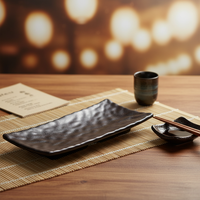 Assiettes à sushi rectangulaires noires de 8,5 pouces réutilisables, prix de gros d'usine, style japonais
