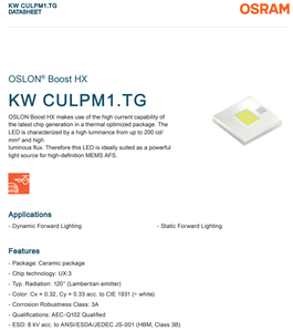 ชิป LED สีขาวสำหรับยานยนต์ OSRAM OSLON Boost HX KW CULPM1.TG 1720lm 20W 6A 120 องศา 4040 เซรามิก - Product Image 2