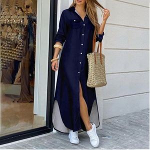 Robe chemise longue décontractée pour femme, à manches, boutonnée, avec poches, imprimé tendance, élégante, grande taille 5XL, pour l'automne - Product Image 6