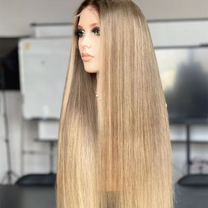 2024 SHY médico Rubio europeo crudo Balayage encaje peluca sin cola estilo recto encaje transparente Perruques Naturel Cheveux Humain - Product Image 1