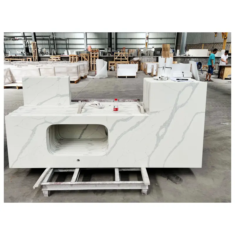 Engineered Quartz Stone Calacatta Leon quartz Countertop Artificial Quartz Vanity Top Prefab Houses Kitchen Island