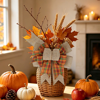 Nœuds personnalisés de Thanksgiving en ruban d'automne, avec tige de citrouille, motif écossais orange et toile de jute, pour la décoration de fête, de la maison et comme ornement de couronne
