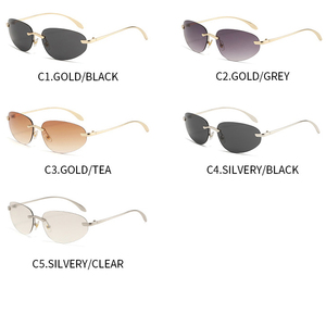 Occhiali da Sole Senza Montatura Y2k per Donne, Montatura in Metallo, Marca di Lusso, Occhiali da Sole Chic a Occhio di Gatto, Lenti con Pellicola Oceanica, Occhiali Ovali Senza Montatura - Product Image 4