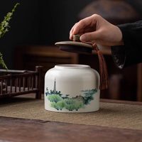 Boîte à thé ronde en céramique de style vintage, grande taille, couvercle hermétique anti-humidité, rangement pour thé noir/vert Longjing Pu'er