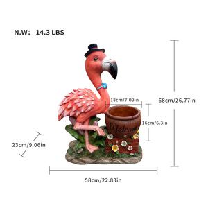 Sculpture de jardin Flamant rose, pot de fleurs, jardinière, décoration extérieure, panneau de bienvenue unique, ornement statuaire - Product Image 3