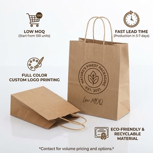 Bolsa de Papel <span class=keywords><strong>Kraft</strong></span> Personalizada con Logotipo, Reciclada, Económica, para Llevar Comida, con Asa Retorcida - Product Image 1