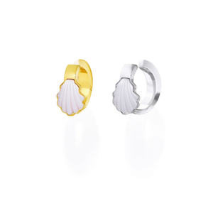 Orecchini a Cerchio con Design a Forma di Palma in Conchiglia Oro e Argento Acero 6mm - Product Image 2