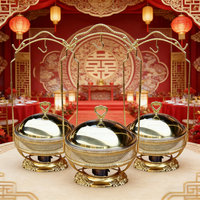 Hotel- und Restaurant-Edelstahl-Chafing-Dish 8L mit Dampfheizung, Speisenwärmer für Hochzeiten, Catering-Zubehör, Buffet mit goldenem Hängedeckel