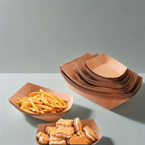 Bandeja de papel Kraft desechable al mejor precio para ensalada y sushi papel artesanal de grado alimenticio en forma de barco para perritos calientes y patatas fritas - Product Image 2