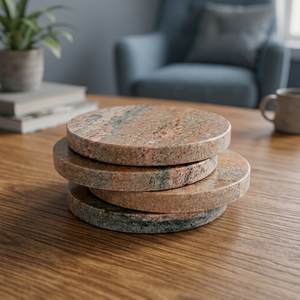 Elegante Juego de 4 Posavasos de Piedra de Mármol Natural Hechos a Mano con Excelente Artesanía para Hogar, Oficina y Comedor - Product Image 4