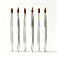 Pinceaux à ongles en acrylique avec manche en métal argenté, poils Kolinsky, outil pour poudre acrylique, pinceau à ongles pour la beauté des ongles, logo personnalisé