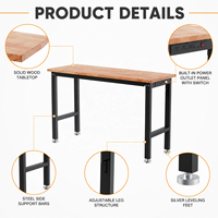 Banc de travail robuste en acier avec plateau en bois massif, table de travail industrielle pour atelier, garage, réparation de machines, entretien