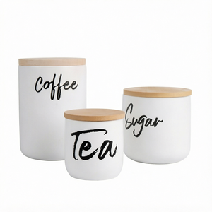 Juego de Recipientes de Cocina de Hierro con Tapas de Bambú, 3 Piezas, para Almacenar Café, Té y Azúcar - Product Image 2