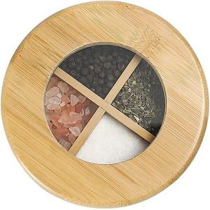 Bamboo <b>storage</b> <b>box</b> with multi-compartment rotating lid, wooden kitchen seasoning jar, portable outdoor condiment bottle. - Product Image 4