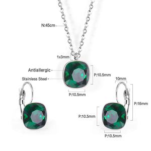 Ensemble de bijoux populaire et magnifique en acier inoxydable plaqué or émeraude, collier et boucles d'oreilles pour femmes - Product Image 5