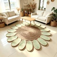 Tapis d'intérieur en forme de tournesol, tissé à la main en herbe de la canne, écologique, adapté aux animaux domestiques, lavable, antibactérien, style ferme moderne