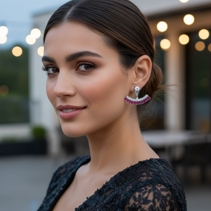 Rubí CZ piedra forma geométrica diseño elegante pendiente turco al por mayor hecho a mano plata mujer joyería - Product Image 3