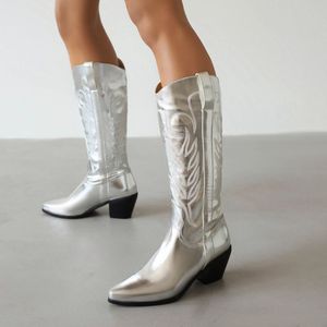 Bottes Chunky pour Femmes, Talon Brillant, Style Midi, pour l'Extérieur - Product Image 1