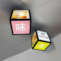 Affiche LED rotative Boîte à lumière 5 faces Panneau d'affichage pour porte de magasin 30cm 40cm Plafond suspendu Boîte à lumière LED rotative Boîte à lumière