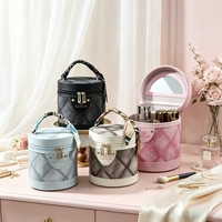 Étui à maquillage cylindrique avec miroir, boîte de rangement cosmétique portable en cuir PU, sac de rangement pour maquillage de voyage, organisateur de maquillage portable