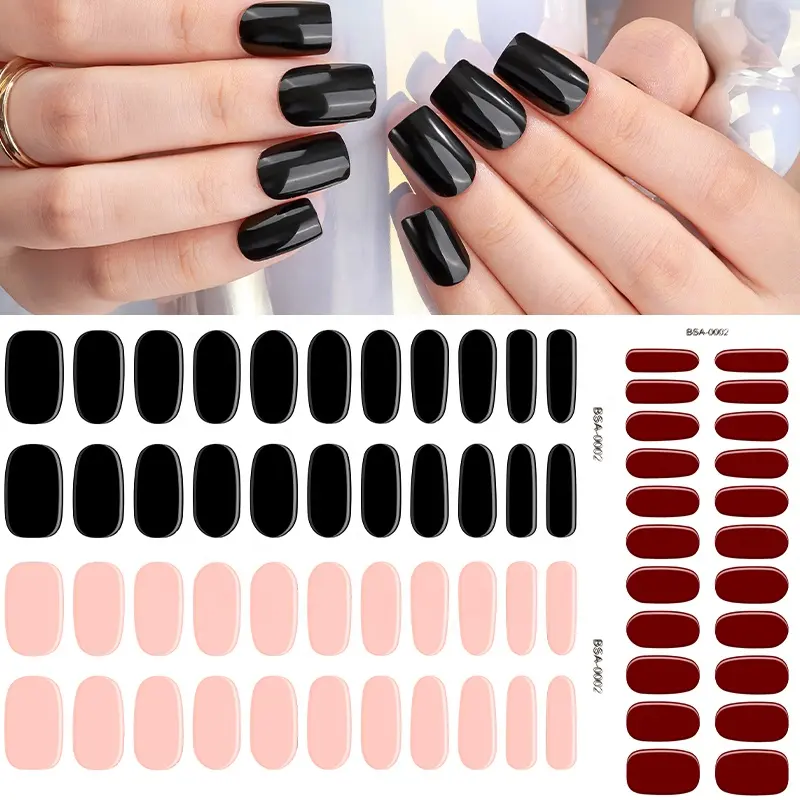 Venda quente Semi Curado Nail Wraps Sem Lâmpada Uv Novo Design 22 Gel Nail Strips Unha Polish Adesivos