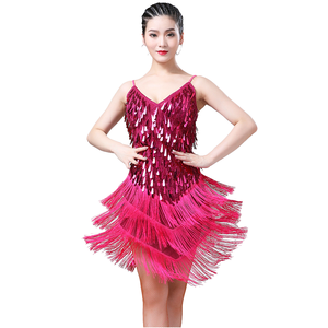 Rose Madder Sequin Fringe Dance Dress Sparkling Tassel Sleeveless Latin <span class=keywords><strong>Salsa</strong></span> Performance Dancewear Dancer Outfits pour femmes - Product Image 1