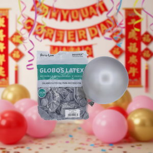 Ballons en latex Party Love 25 cm, argent métallisé, ronds, décoratifs pour fête d'anniversaire - Product Image 2