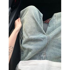 กางเกงยีนส์ขาบานเอวสูงทรงหลวมแนวสตรีทสำหรับฤดูใบไม้ผลิและฤดูใบไม้ร่วงดีไซน์ย้อนยุคสไตล์2025อเมริกัน - Product Image 1