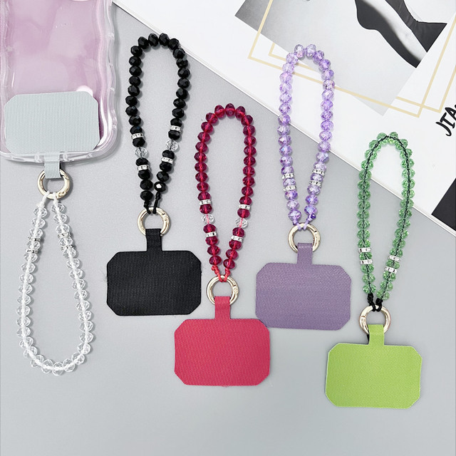 Acrylic Beaded Mobile Phone Wrist Strap Amethyst Crystal Detachable Wrist Lanyard Hands-Free Anti-Theft Chain for Cell Phone