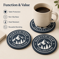 Sous-verre en caoutchouc PVC souple avec logo 3D en relief personnalisé, résistant à la chaleur, antidérapant, imperméable, pour café, thé, bar